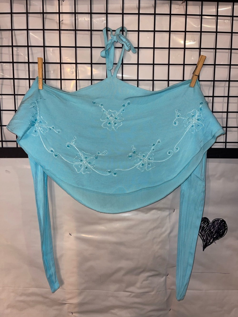Light Blue Embroidered tie-up Tank Top